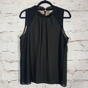 Rose + Olive Black Sleeveless Blouse Large Nude Lining Office Chic Layer Top